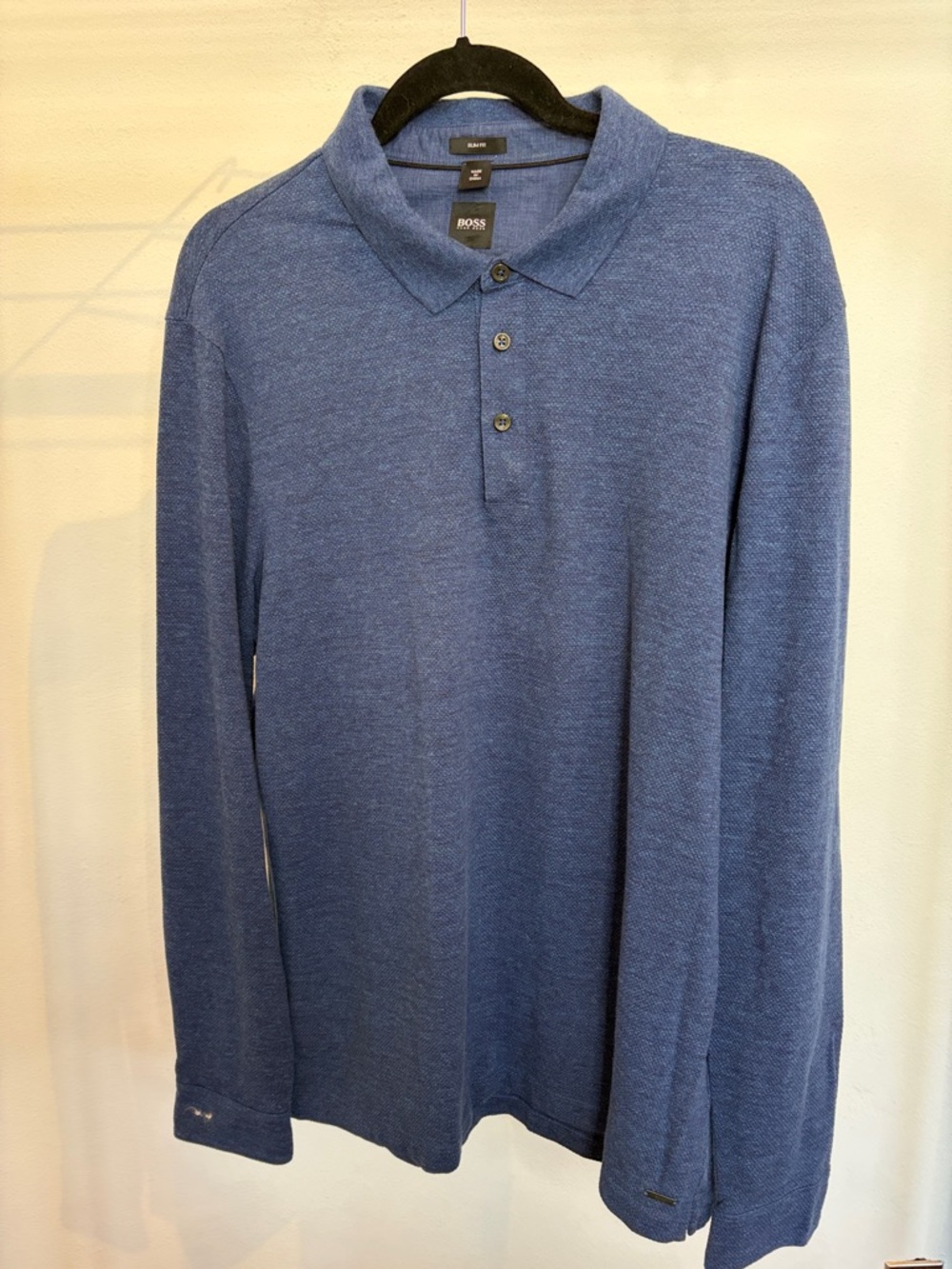 Boss Long-Sleeve Polo Shirt in Heathered Blue